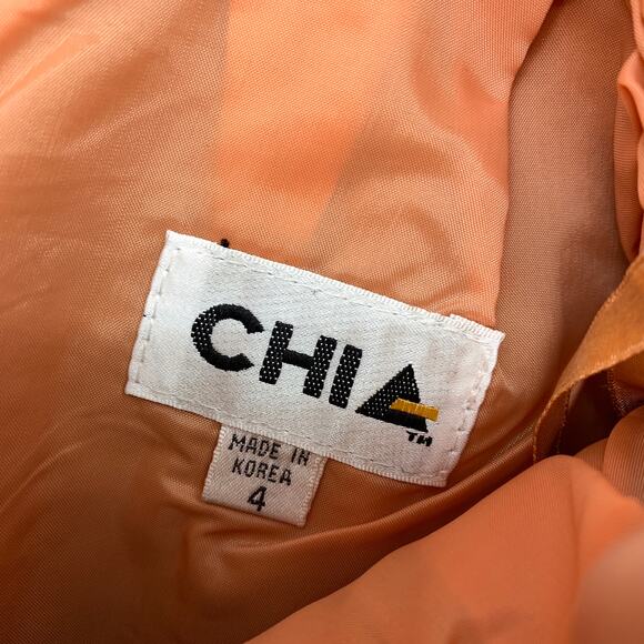 Chia Leather Pencil Skirt Womens 00 High Waist Orange Lined Vintage 90s Style - Picture 6 of 7